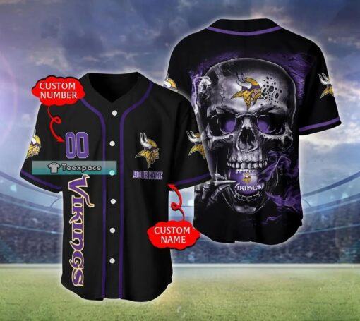 Custom Hell Fire Skull Texture Minnesota Vikings Baseball Jersey