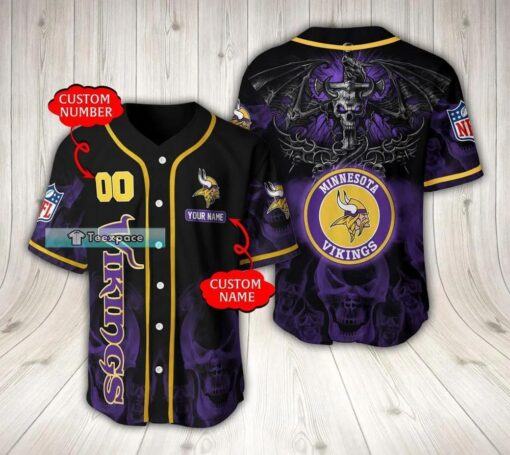 Custom Minnesota Vikings Fire Skull Hell Dragon Baseball Jersey