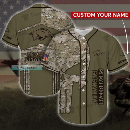 Custom Name Arkansas Razorbacks Army Camo Pattern Baseball Jersey
