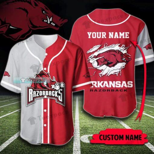 Custom Name Arkansas Razorbacks Big Logo Brush Pattern Baseball Jersey