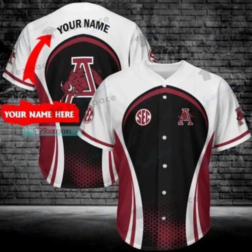 Custom Name Arkansas Razorbacks Curved Angle Pattern Baseball Jersey