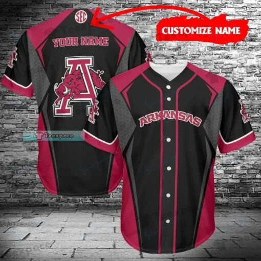 Custom Name Arkansas Razorbacks Lightning Hexagon Pattern Baseball Jersey