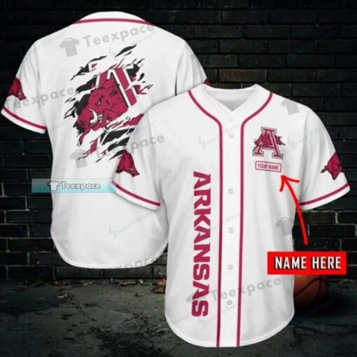Custom Name Arkansas Razorbacks Tearing Pattern Baseball Jersey