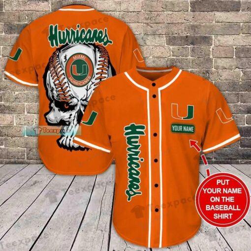 Custom Name Mianmi Hurricanes Skull Orange Baseball Jersey