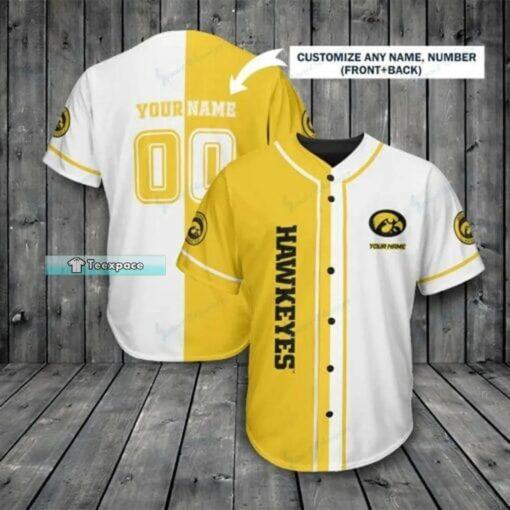 Custom Name Number Iowa Hawkeyes Gifts White Yellow Baseball Jersey
