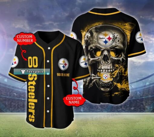 Custom Name Number Steelers Die Hard Skull Baseball Jersey