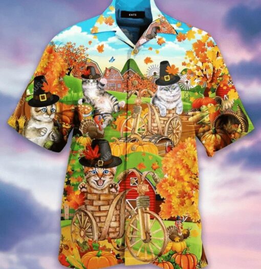 Cute Cats Celebration Hawaiian Shirt Elegance Design Thanksgiving Theme
