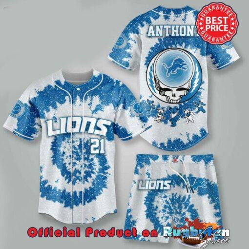 Detroit Lions NFL Grateful Dead 3D Personalized Premium Baseball Jersey