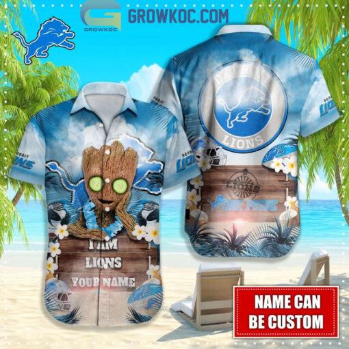 Detroit Lions NFL Hawaiian Groot Design Button Shirt