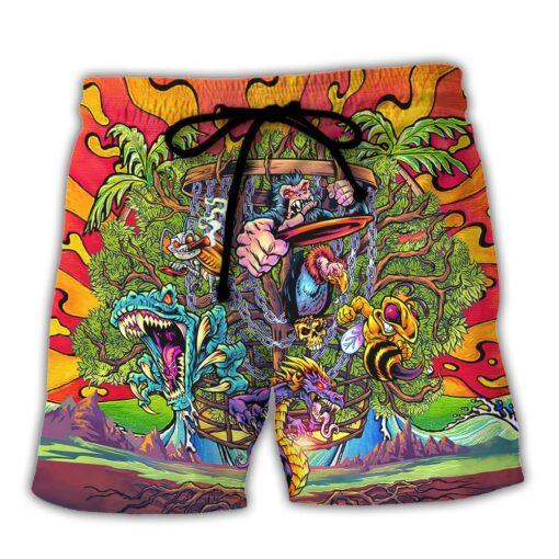 Disc Golf Ball Games Tree Tropical Island Paradise Trendy Aloha Hawaiian Beach Shorts