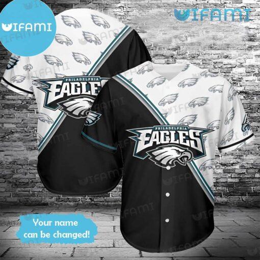 Eagles Baseball Jersey Black White Logo Pattern Custom Philadelphia Eagles Gift