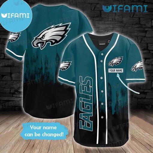 Eagles Baseball Jersey Green Grunge Pattern Custom Philadelphia Eagles Gift