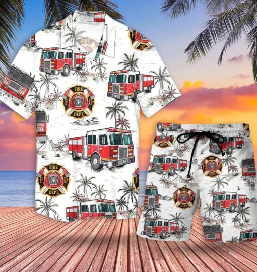 Firefighter Truck Trendy Hawaiian Shirt Set Unisex