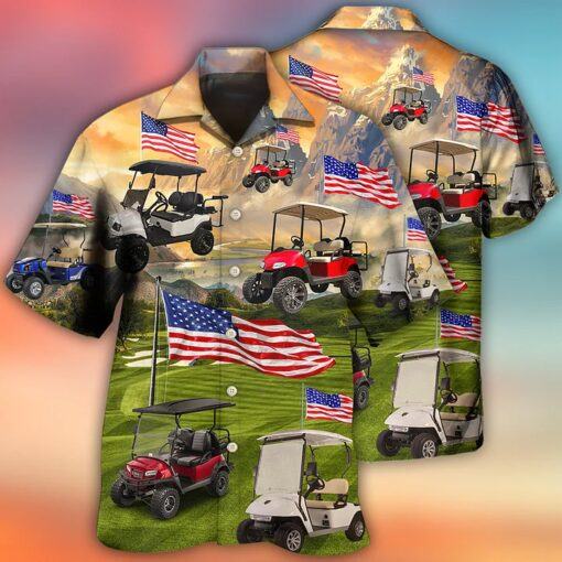 Golf Aloha Trendy Hawaiian Shirts For Summer, Golf Club Car Usa Flag Independence Day Trendy Hawaiian Shirts For Men Women