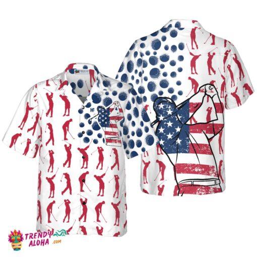 Golf American Flag Pose Hawaiian Shirt