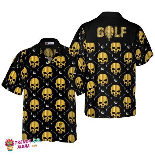 Golf And Golden Skull Pattern Hawaiian Shirt