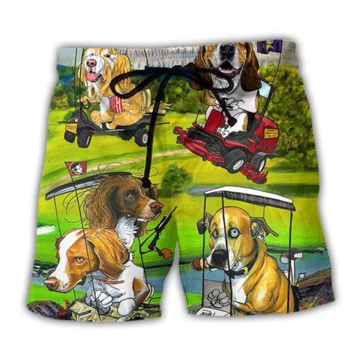 Golf Dog Driving Golf Cart Art Style Trendy Aloha Hawaiian Beach Shorts