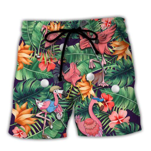 Golf Funny Flamingo Playing Golf Talk Birdie To Me Tropical Golf Lover Trendy Aloha Hawaiian Beach Shorts