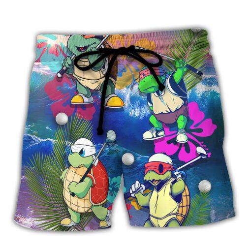 Golf Funny Turtle Playing Golf In The Beach I’D Tap That Golf Lover Trendy Aloha Hawaiian Beach Shorts