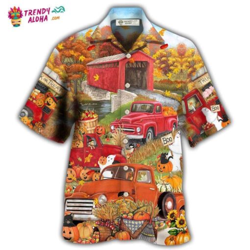 Halloween Truck With Pumpkin In Town Hawaiian Shirt – Trendy Aloha