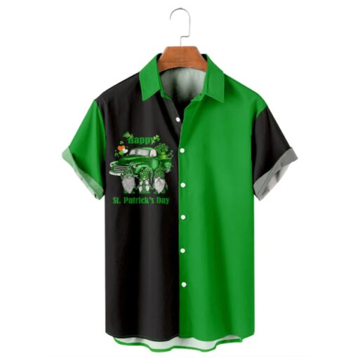 Happy Patrick’s Day Gnome Truck Trendy Hawaiian Shirt, St. Patrick’s Day 3D Shirt, Shamrock Trendy Hawaiian Shirt