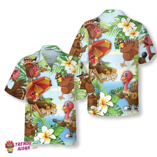 Happy Thanksgiving Turkeys At The Beach Thanksgiving Hawaiian Shirt