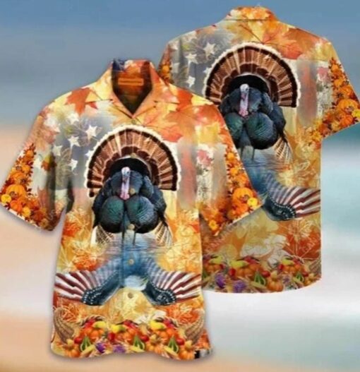 Thanksgiving America Happy Turkey Autumn Trendy Aloha Hawaiian shirt, Beach Shorts