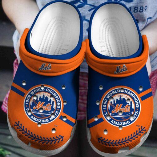 Hot Mlb Team New York Mets Orange ? Blue Crocs Clog Shoesshoes