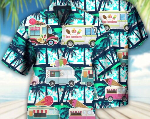 Ice Cream Truck Hot Summer – Trendy Hawaiian Shirt, Short Sleeve Hawaiian Aloha Shirt, Hawaii Style, Hawaii Honeymoon Shirt, Summer Party.