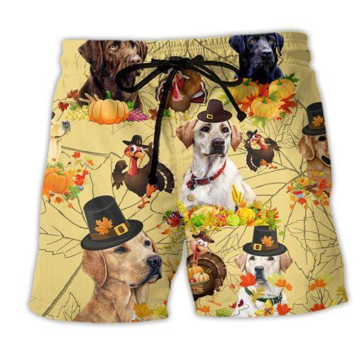 Labrador Retriever Dog Thanksgiving With Labrador Retriever Trendy Aloha Hawaiian shirt, Beach Shorts