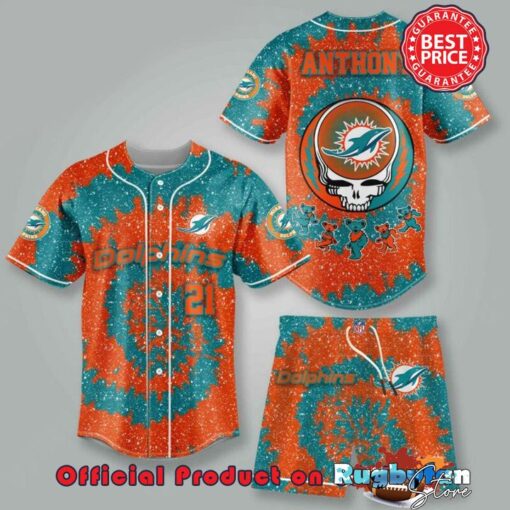 Miami Dolphins NFL Grateful Dead 3D Personalized Premium Baseball Jersey