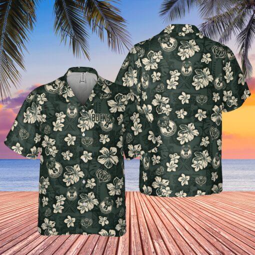 Milwaukee Bucks Flower Pattern 3D Hawaiian Shirt