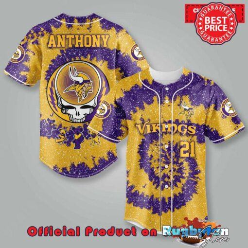 Minnesota Vikings NFL Grateful Dead 3D Personalized Premium Baseball Jersey