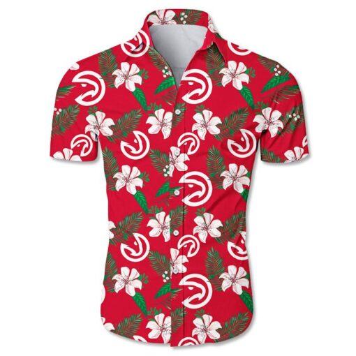 NBA Atlanta Hawks White Hibiscus Red Hawaiian Shirt