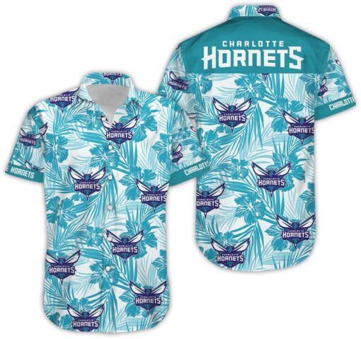 NBA Charlotte Hornets White Teal Tropical Flowers Hawaiian Shirt