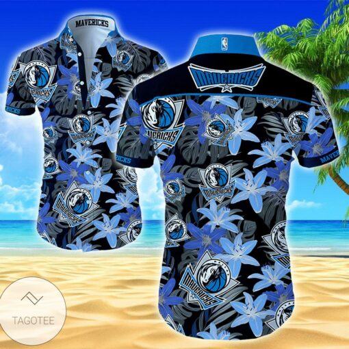 NBA Dallas Mavericks Black Blue Lily Flowers Hawaiian Shirt