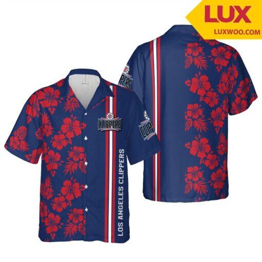 NBA Los Angeles Clippers Blue Red Hibiscus Flowers Hawaiian Shirt