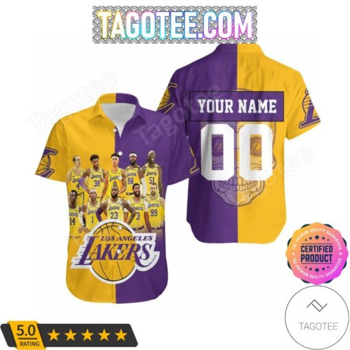 NBA Los Angeles Lakers Custom Name Number Golden Purple Legend Western Conference Hawaiian Shirt