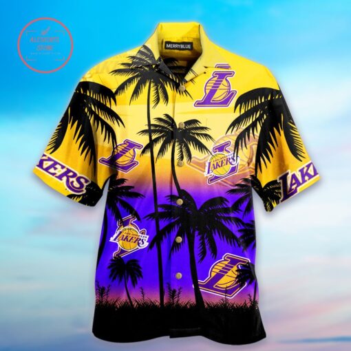 NBA Los Angeles Lakers Purple Golden Palm Beach Hawaiian Shirt
