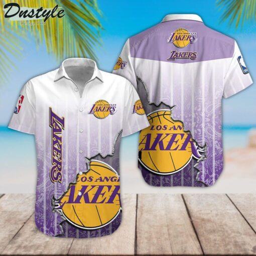 NBA Los Angeles Lakers Purple White Gradient Scratch Hawaiian Shirt