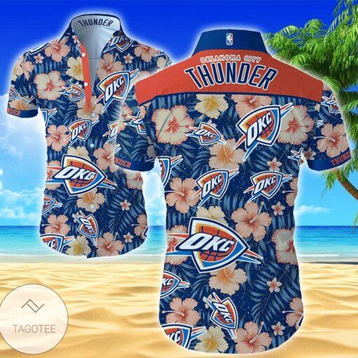 NBA Oklahoma City Thunder Tropical Hibiscus Flowers Hawaiian Shirt