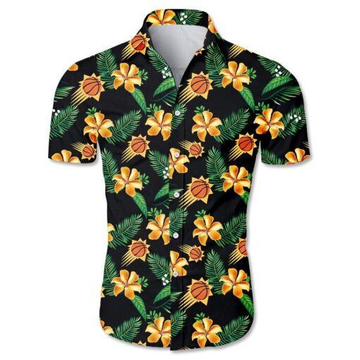 NBA Phoenix Suns Orange Hibiscus Flowers Green Leaves Hawaiian Shirt