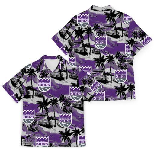 NBA Sacramento Kings Purple White Palm Trees Car Hawaiian Shirt