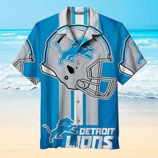 NFL Detroit Lions Blue Silver Helmet Hawaiian Shirt