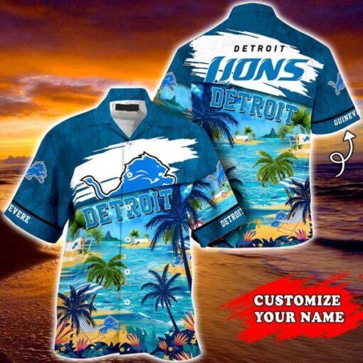 NFL Detroit Lions Custom Name Coconut Beach Hawaiian Shirt