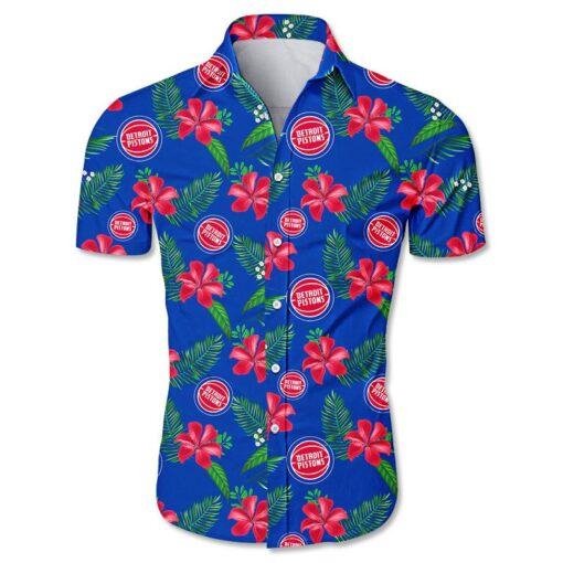 Nba Detroit Pistons Red Tropical Flowers Trendy Hawaiian Shirt Aloha Shirt