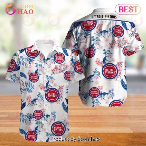 Nba Detroit Pistons Vintage Tropical Flowers Trendy Hawaiian Shirt Aloha Shirt