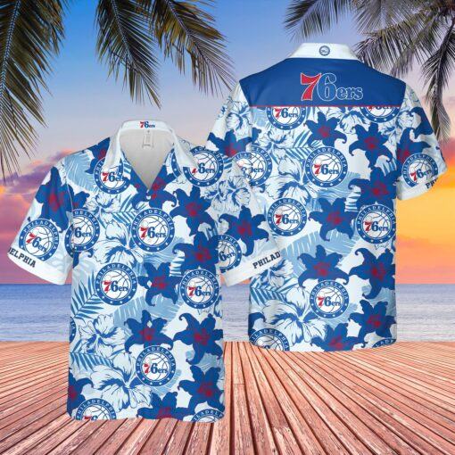 Nba Philadelphia 76Ers Tropical Lily Flowers Trendy Hawaiian Shirt V2 Aloha Shirt