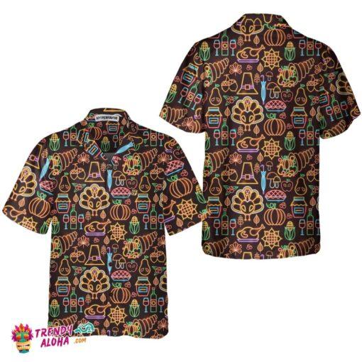 Neon Thanksgiving Turkey Seamless Pattern Hawaiian Shirt, Funny Thanksgiving Shirt, Best Gift For Thanksgiving Day