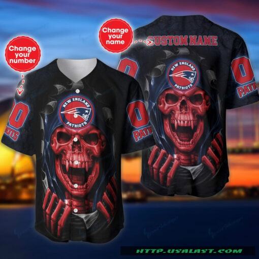 New England Patriots Personalized Vampire Skull Baseball Jersey Shirt custom name number